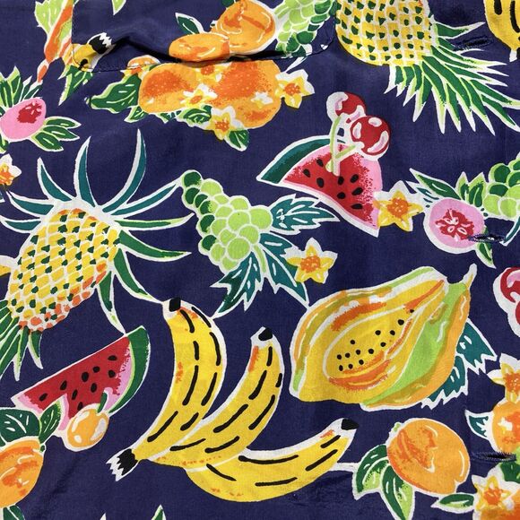 Vintage 90s 100% Silk Colorful Fruit Print Button Down Shirt Women’s Size L - Picture 5 of 11